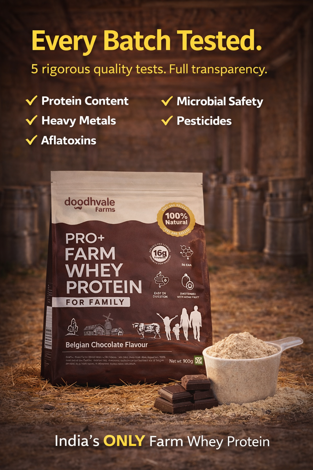 PRO+ Farm Protein For Family - Belgian Chocolate - 16g/scoop + Free Gift