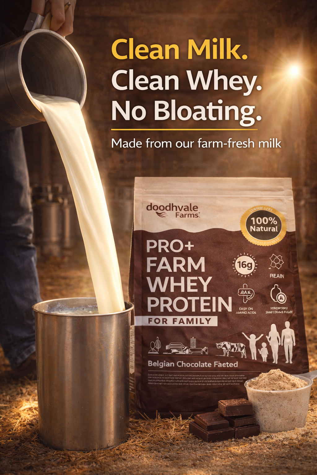 PRO+ Farm Protein For Family - Belgian Chocolate - 16g/scoop + Free Gift