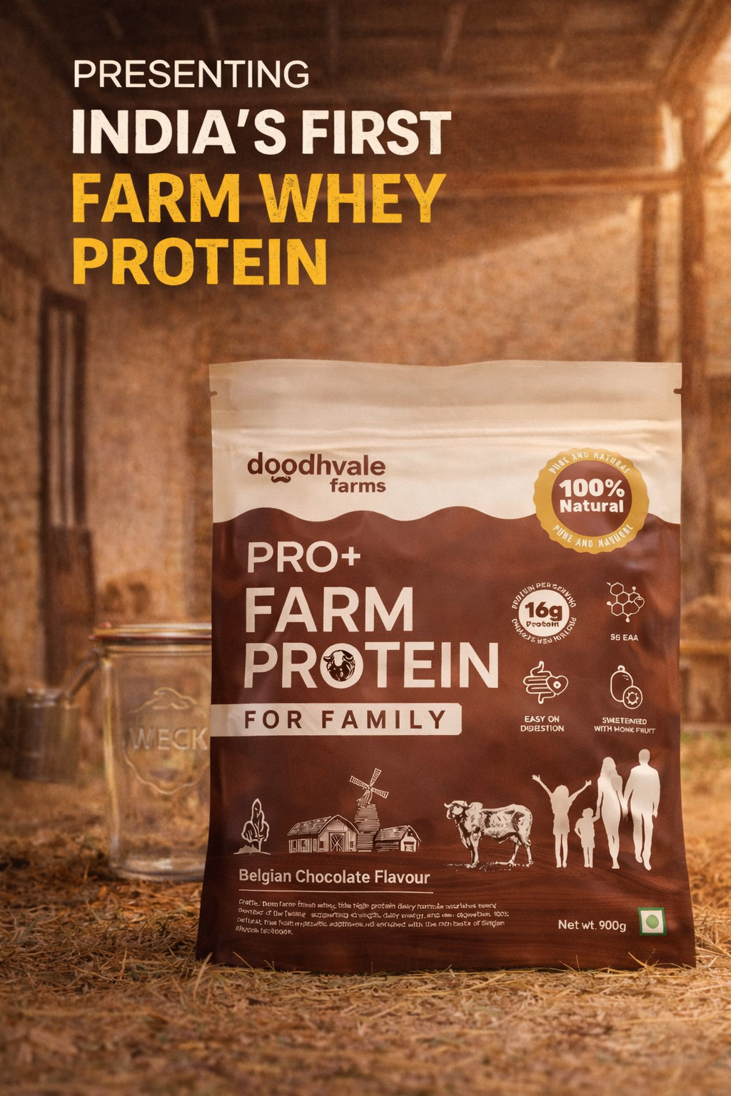 PRO+ Farm Protein For Family - Belgian Chocolate - 16g/scoop