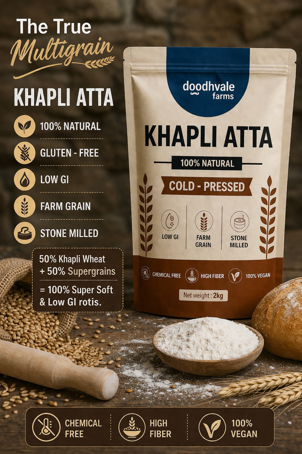 Khapli Atta – Cold Pressed | 2kg .