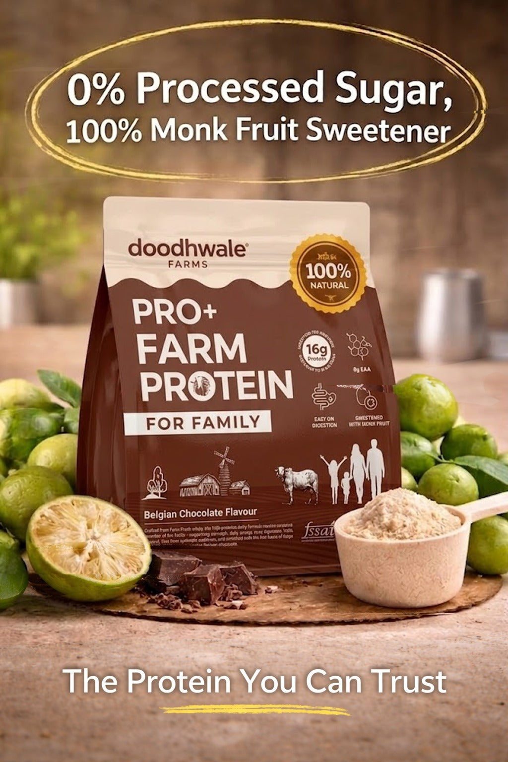 PRO+ Farm Protein For Family - Belgian Chocolate - 16g/scoop + Free Gift