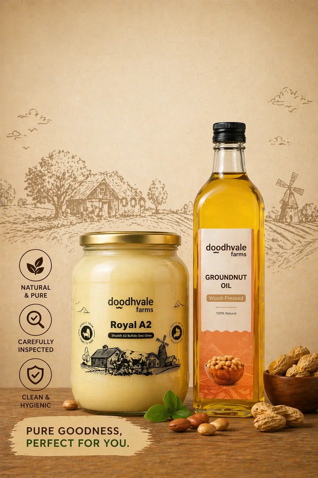 Royal A2 Buffalo Desi Ghee + Groundnut Oil - Wood Pressed Combo
