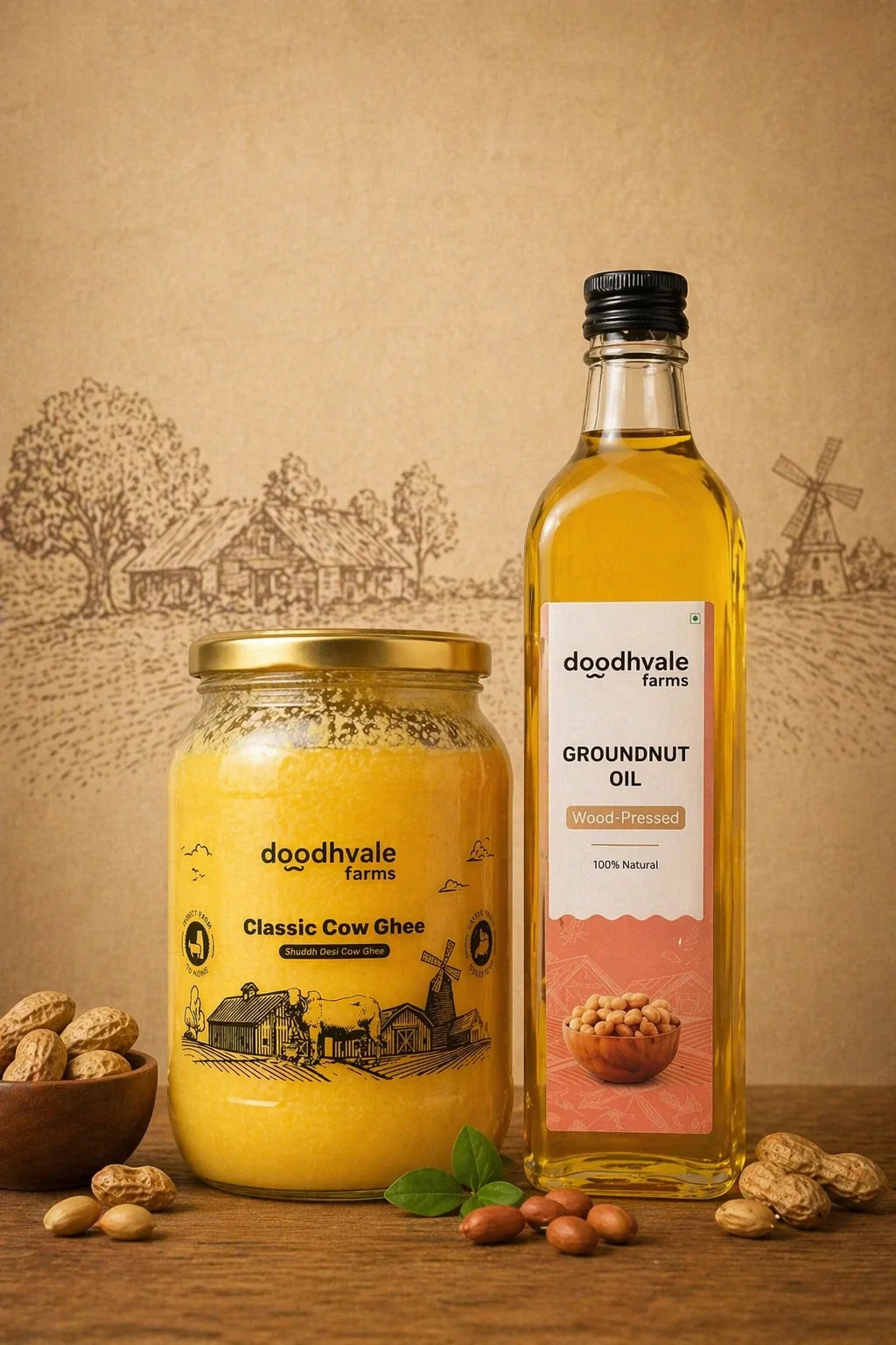 Classic Cow Bilona Ghee + Groundnut Oil - Wood Pressed Combo