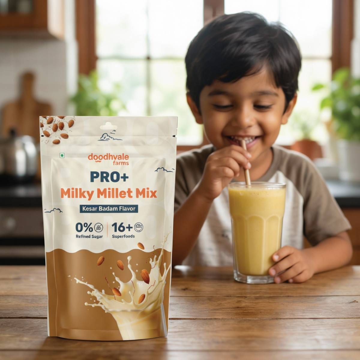 Pro+ Milky Millet Mix - Kesar Badam Flavour.