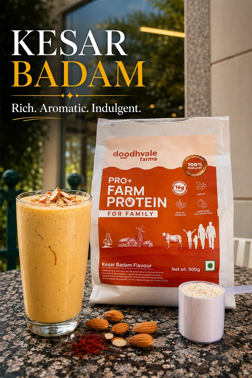 PRO+ Farm Protein For Family - Kesar Badam (450g) - 16g/scoop + Free Gift