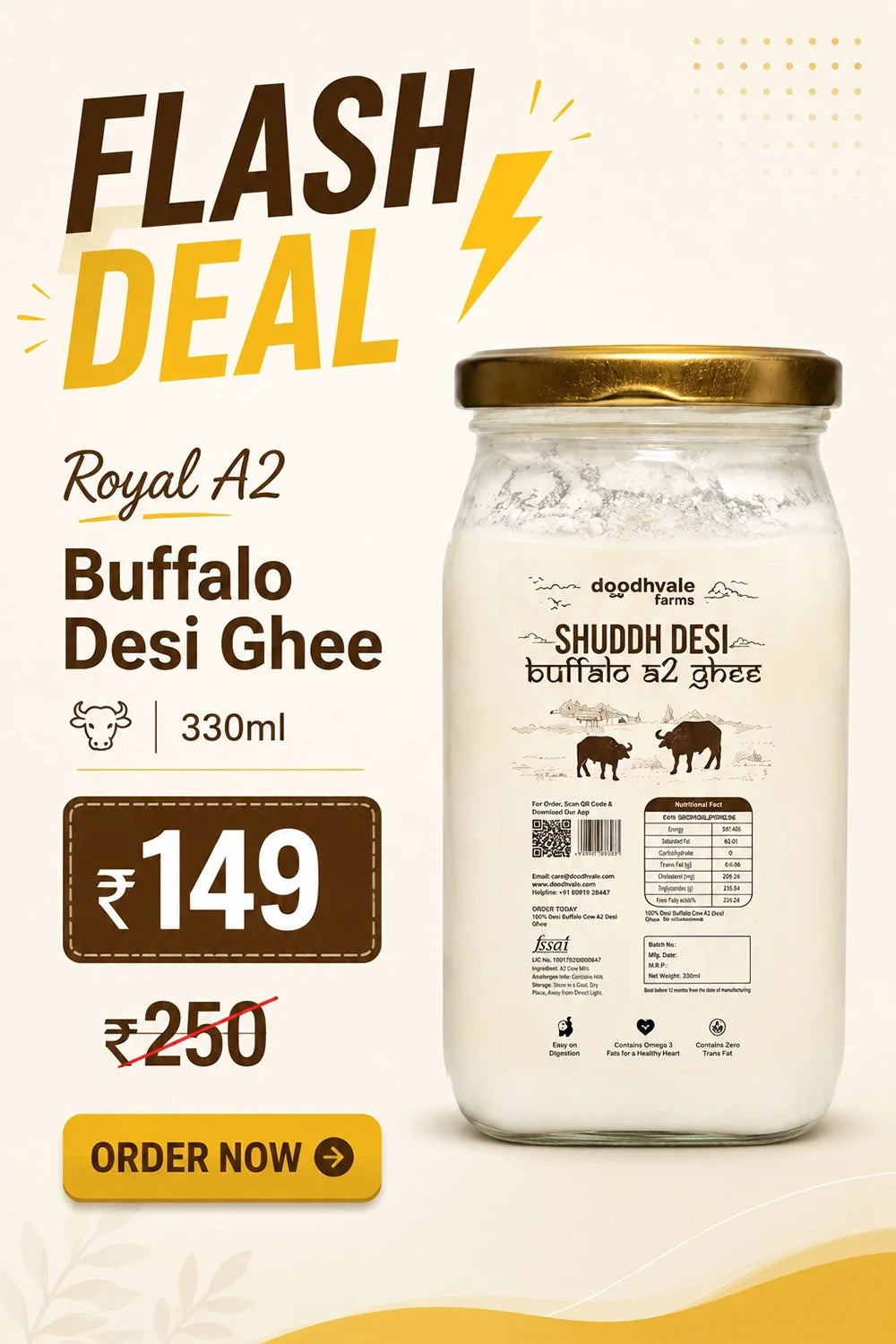Flash Sale - Royal A2 Buffalo Desi Ghee - (330 ML)