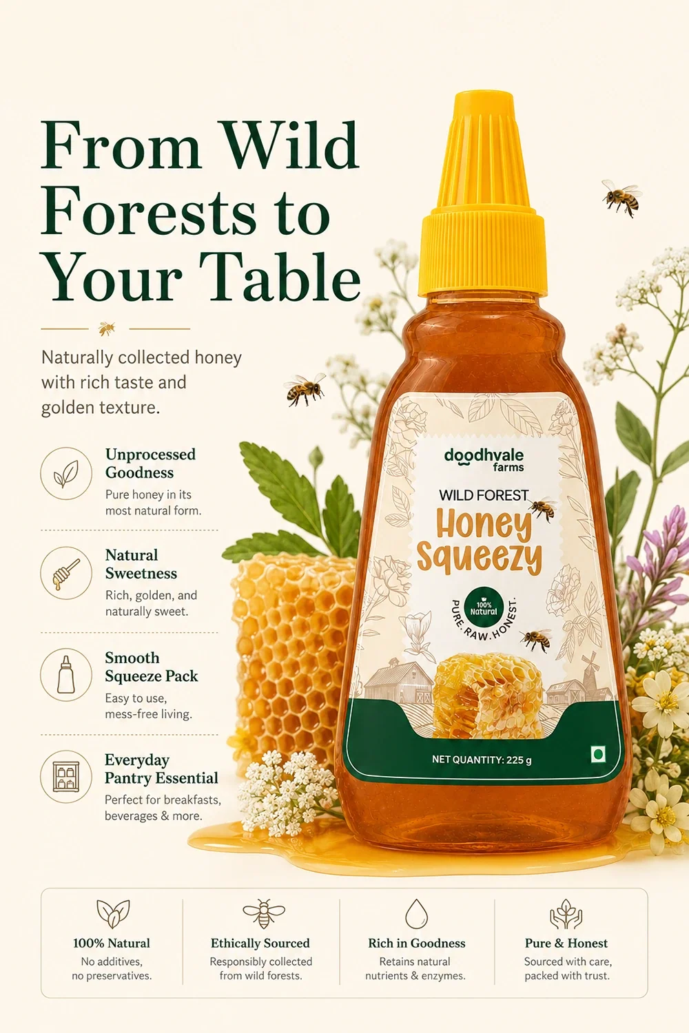 Wild Forest Honey Squeezy | 100% Organic & Natural - 225ml