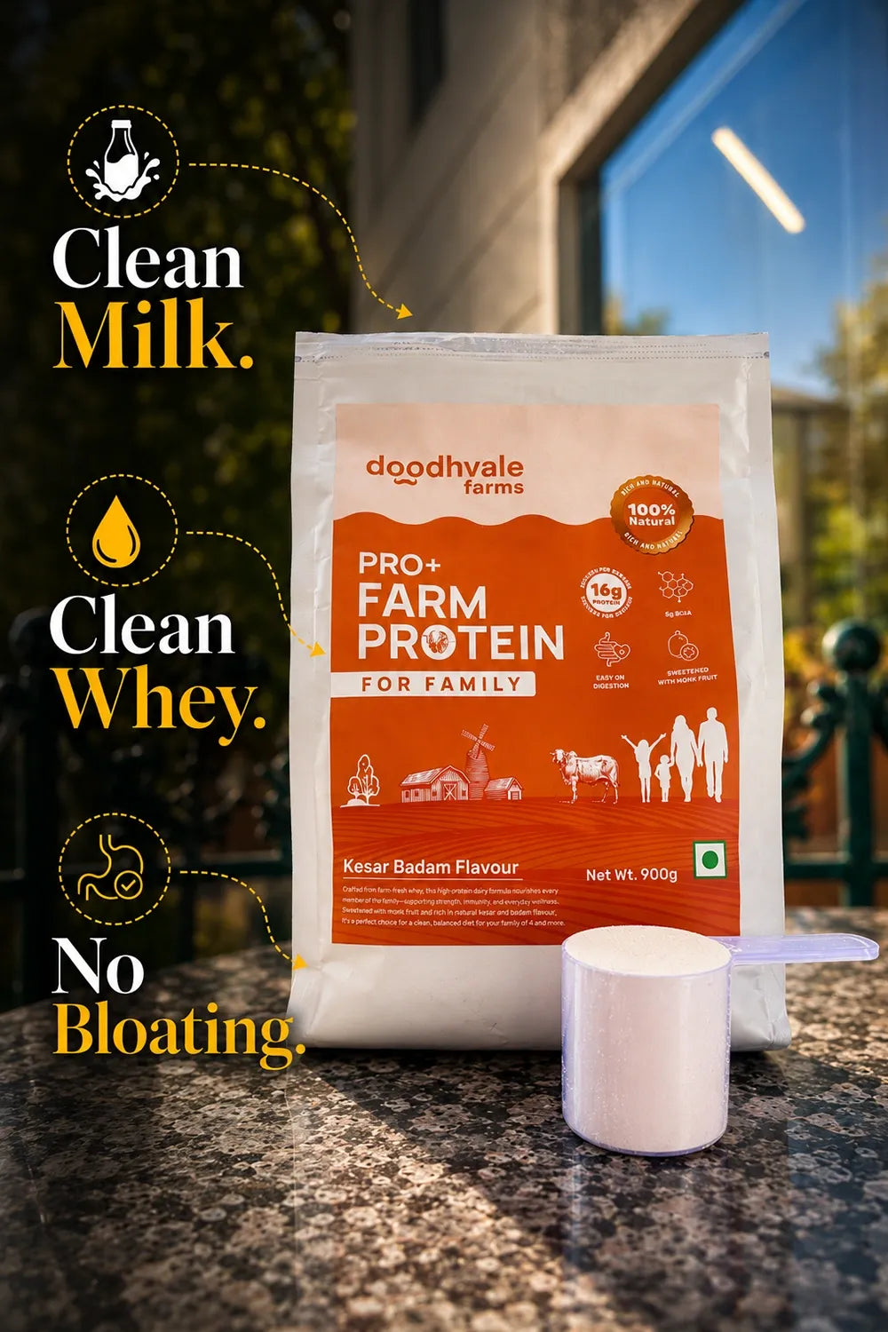 PRO+ Farm Protein For Family - Kesar Badam (450g) - 16g/scoop + Free Gift